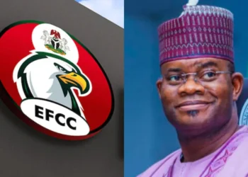 Photo combo of EFCC Logo and Yahaya Bello