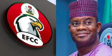 Yahaya Bello: Auditor Reveals $760,910 Advance Fees for His Children Photo combo of EFCC Logo and Yahaya Bello