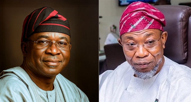 Photo of David Mark and Rauf Aregbesola
