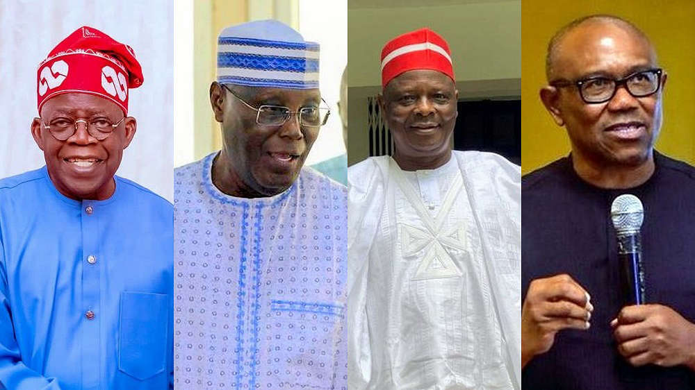 Photo combo of Tinubu, Atiku, Kwankwaso, and Obi.
