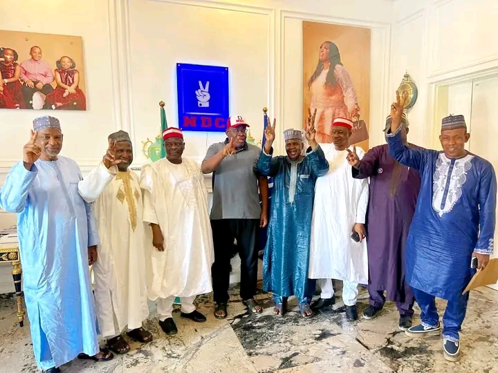 Kwankwaso after meeting with the Kano state NDC Chairman, Hussaini Mairiga and other stakeholders.