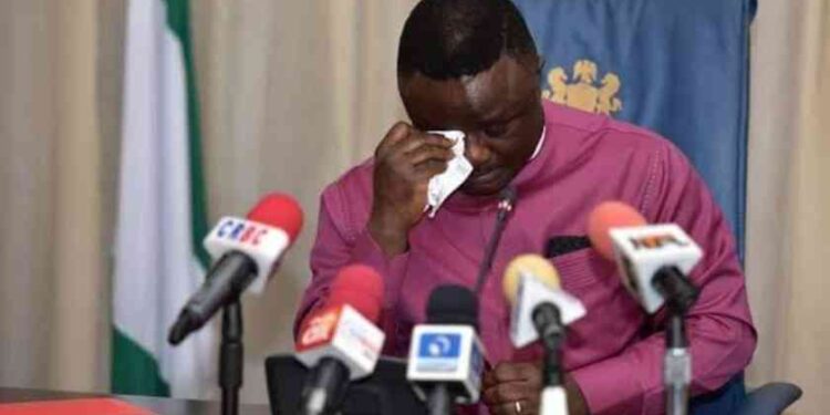 Former Governor of Cross River State, Ben Ayade, Crying.