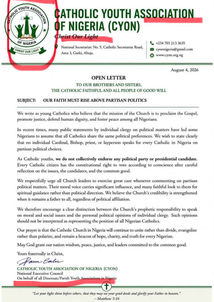 CYON Denies Issuing Political Statement, Warns Against Forged Document 6a730cfa8c62e1c8497